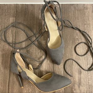 Smoke Colored Suede Lace Up Stiletto Heels